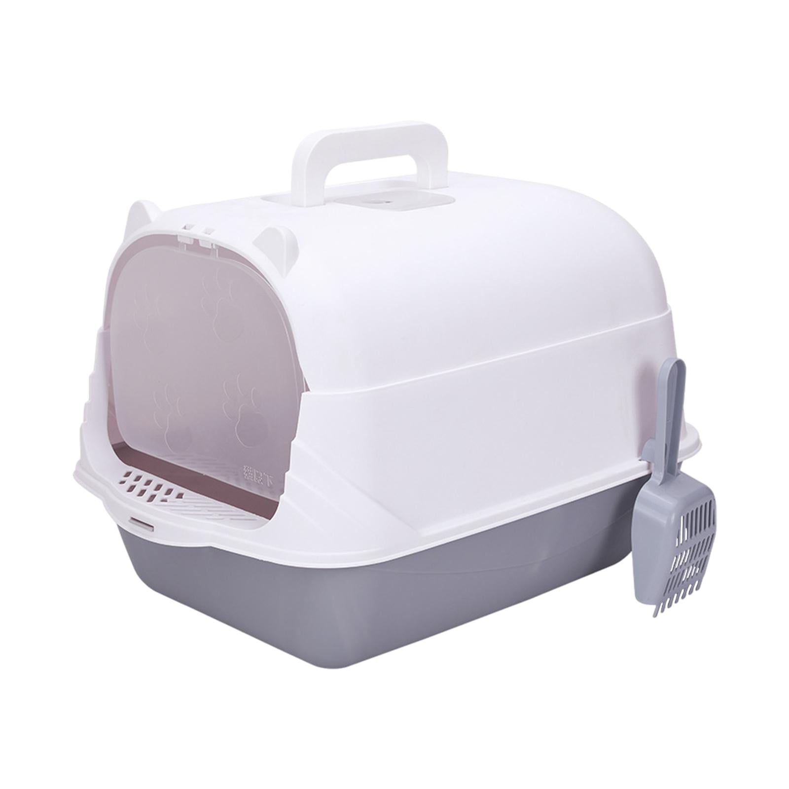 Stgfyxgs Cat with Lid Enclosed and Covered Cat Toilet Anti Splashing Easy to Clean Kitten Potty Enclosed Gray and White