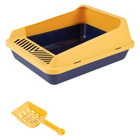 Stgfyxgs High Sided Cat , s Litter Tray, Bedpan for All Kinds of Cats Removable Pet Cat Toilet Sand Box Front Opening S Blue Yellow
