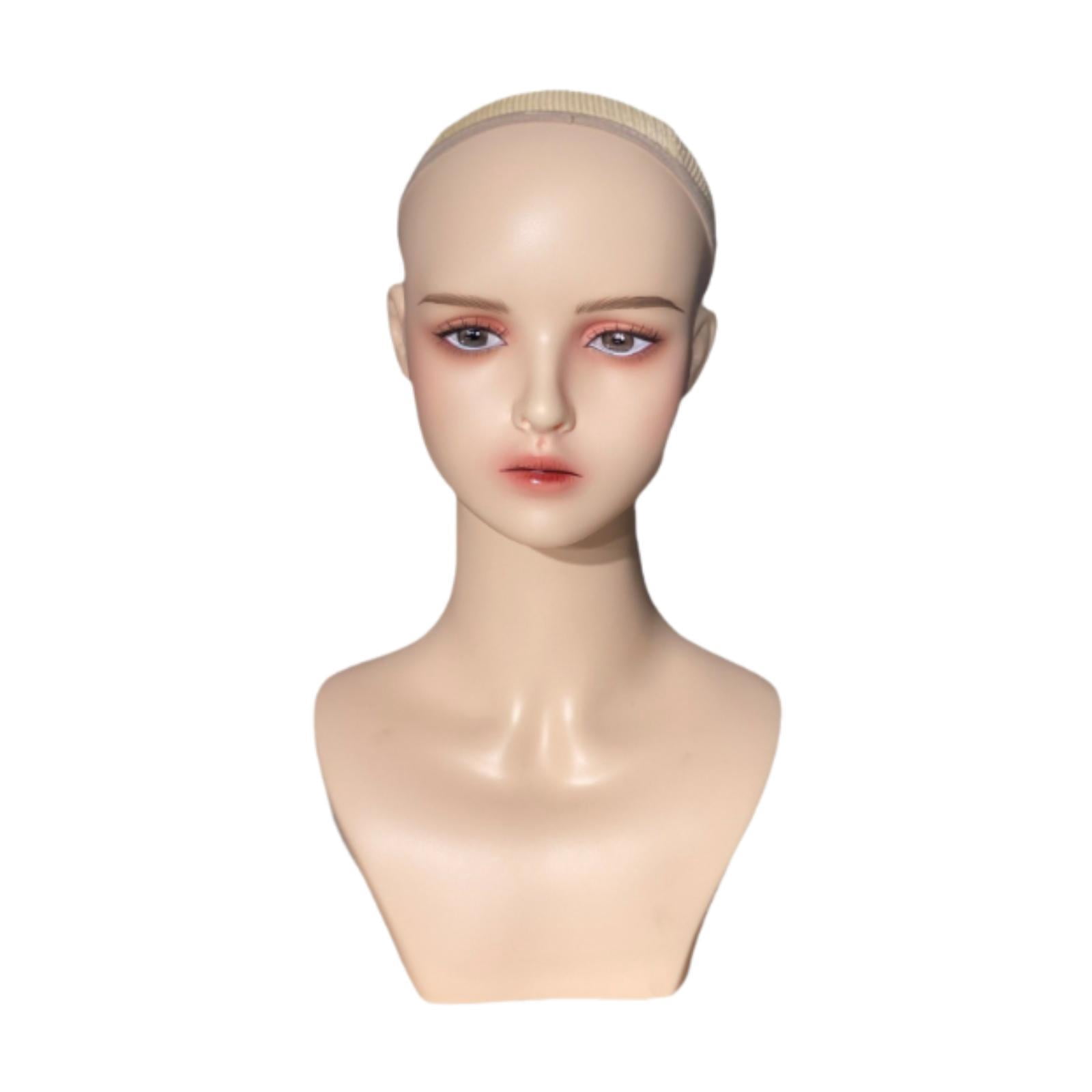 Stgfyxgs Realistic Female Mannequin Head with Makeup Stable Multifunctional Holder Display Stand Manikin PVC Head for Hats
