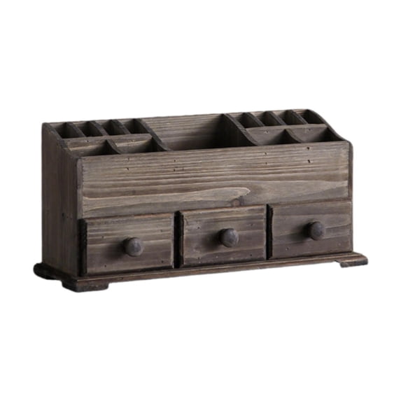 Stgfyxgs Rustic Vanity Organizer Cosmetic Storage Box Desktop Makeup Desk Organizer Farmhouse Storage Box for Kitchen Brushes Lipstick brown