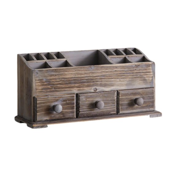 Stgfyxgs Rustic Vanity Organizer Cosmetic Storage Box Desktop Makeup Desk Organizer Farmhouse Storage Box for Kitchen Brushes Lipstick gray