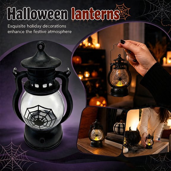 Stgrgfhy Halloween Lamp,Handheld Halloween Spider LED Light Lantern,Pumpkin Lamp,Jack o lantern,Portable LED Spider Lantern with Handle for Trick or Treat Party Decor
