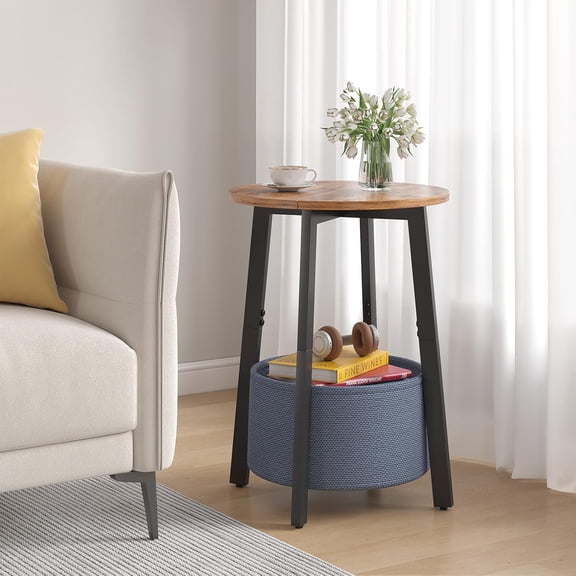 Sthmec Home Store - Small Round Side End Table Set of 2 with Cloth Storage Basket