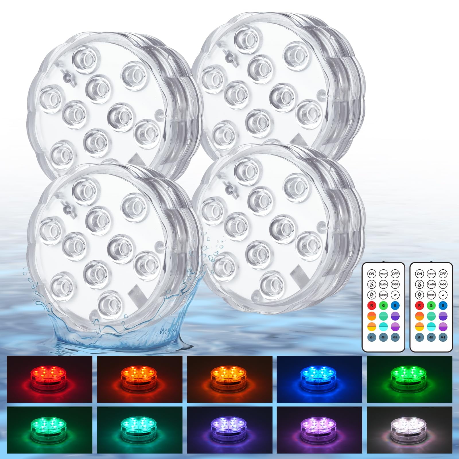 Sthmolepy Pool Lights with Remote, 10 Color Changing Pool Lights for Above Ground Pools, Battery Operated Submersible LED Lights for Pond, Bathtub, Hot Tub, Party, 4 Pack