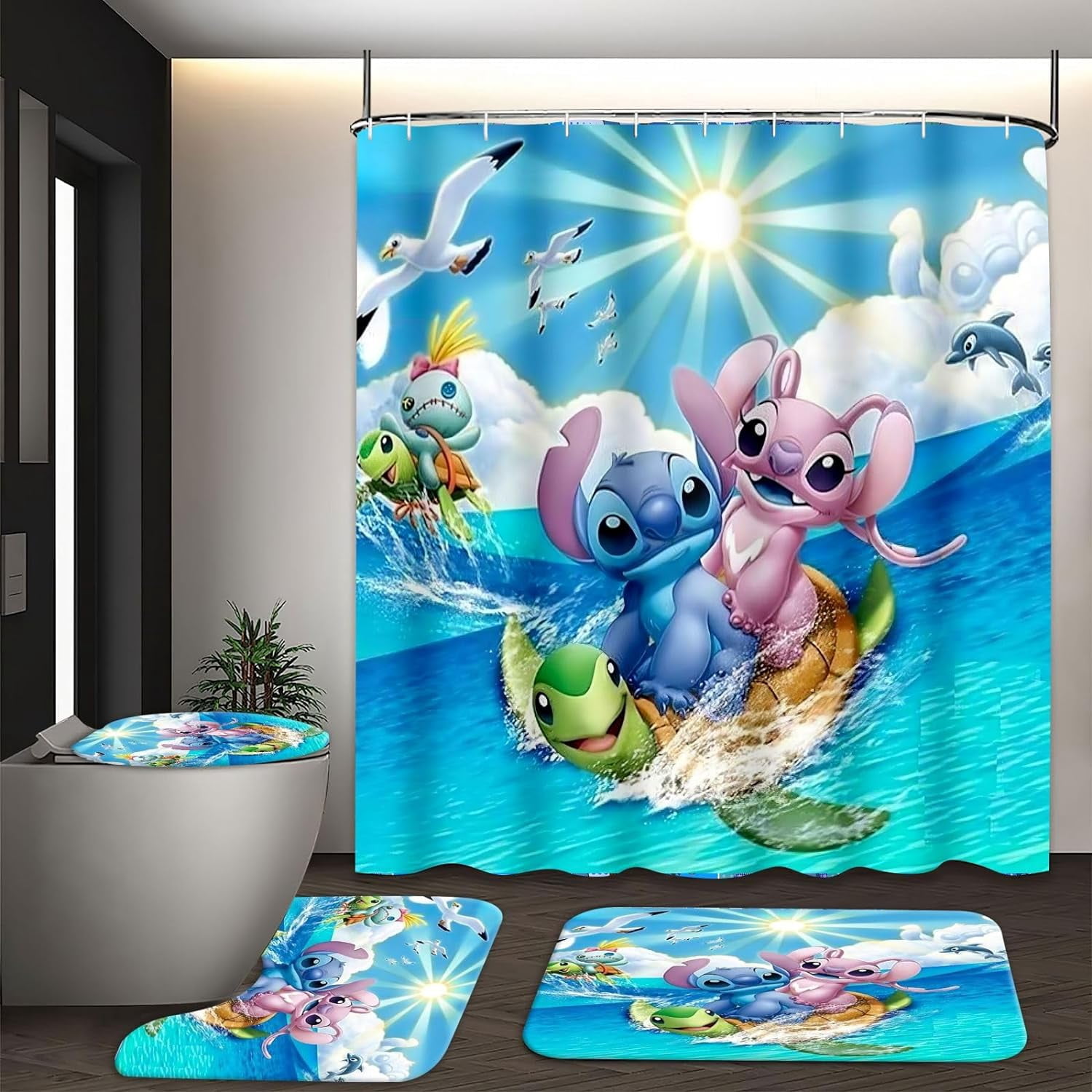 Sti-tch Bathroom Set - 4 Piece Stitch Shower Curtain Set with 72x72 ...