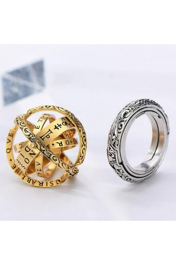 2 Pcs Astronomical Finger Foldable Ring Astronomical Sphere Ball Ring Cosmic Finger Ring for Couple Lover Jewelry Gift（Gold and Silver）