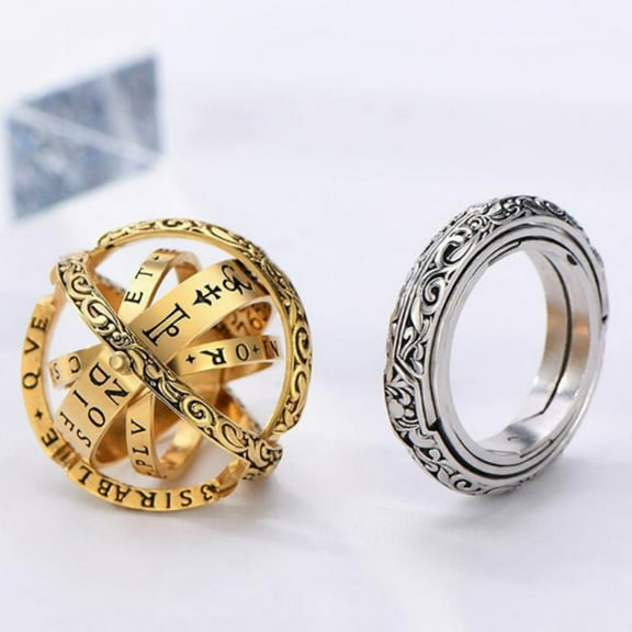 2 Pcs Astronomical Finger Foldable Ring Astronomical Sphere Ball Ring Cosmic Finger Ring for Couple Lover Jewelry Gift(Gold and Silver)