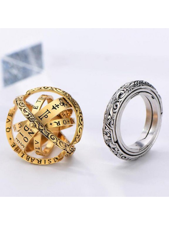 Stibadium 2 Pcs Astronomical Finger Foldable Ring Astronomical Sphere Ball Ring Cosmic Finger Ring for Couple Lover Jewelry Gift(Gold and Silver)