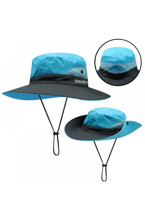 Bucket Hat Wide Brim Quick Drying Breathable Packable Foldable Sunshade Sun Ponytail Cap With Chin Strap