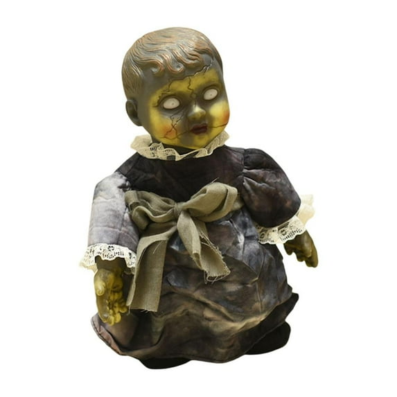 Stibadium Creepy Animated Haunted Doll Prop Walking Doll with Sound and Swinging Head Halloween Indoor Decorations
