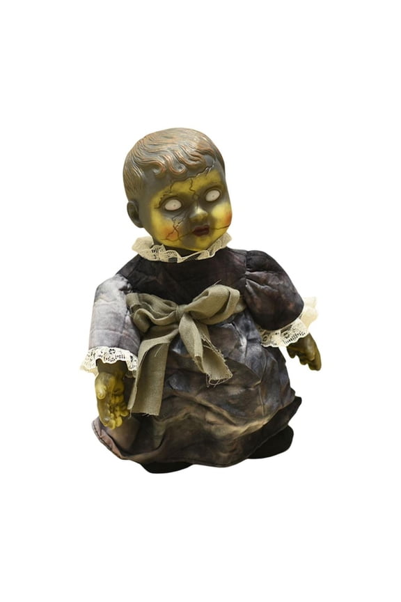 Creepy Animated Haunted Doll Prop Walking Doll with Sound and Swinging Head Halloween Indoor Decorations