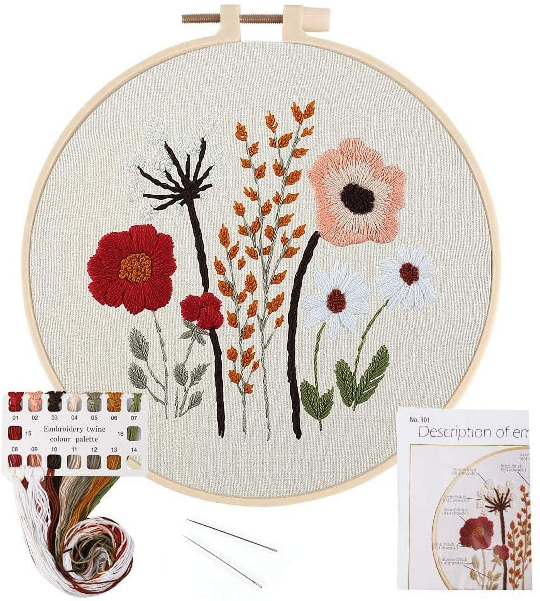 Stibadium Embroidery Kit for Beginners Cross Stitch Kits DIY Stamped  Embroidery Starters Set with Floral Pattern Instructions Embroidery Hoop  and Color Threads for Adults Kids Wall Decor 
