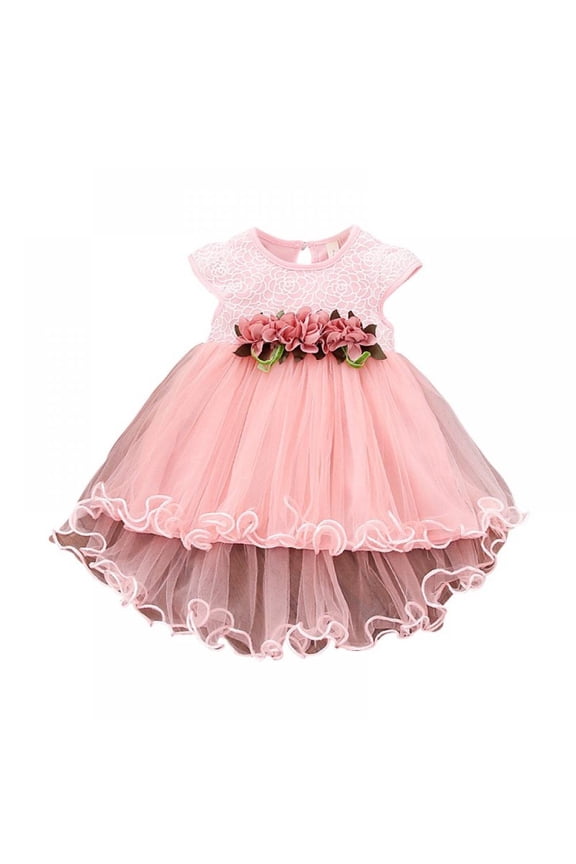 Infant Baby Girls Dress Sleeveless Lace Flower Princess Tulle Dress Party Birthday Wedding Outfit