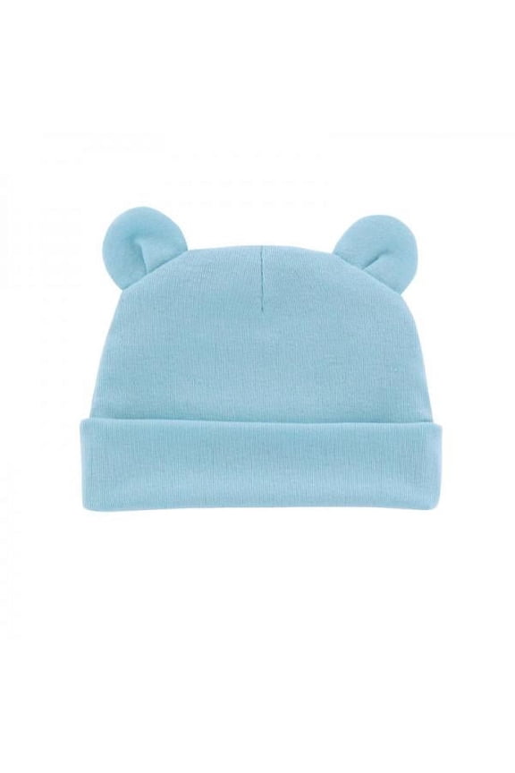 Newborn Hospital Hat 0-12Months Preemie Boys Girls Beanie Solid Infant Baby Ears Bonnet Infant Cotton Hats 1pc - Light Blue
