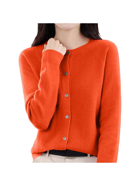 2026 Wool Sweaters Women's Winter Spring Warm Soft Knitted Crew Neck Cardigan Turtleneck Long Sleeves Saffron L