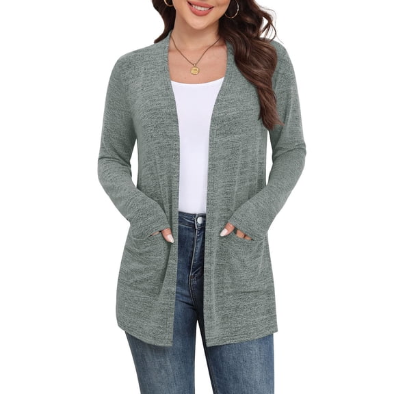 Stichou Cardigan Sweaters for Women Lightweight Open Front Cardigans Casual Loose Fall Winter Sweater with Pockets Light Green 2XL