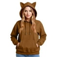 thumbnail image 1 of Stichou Cat Ear Hoodies for Women Round Neck Long Sleeve Kawaii Anime Print Hooded Sweater Cute Top Hoodies Pullover Brown L, 1 of 5