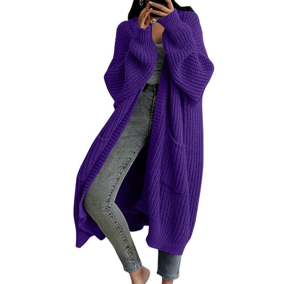 Stichou Chunky Cardigan Sweaters for Women,2025 Fall Fashion Lantern Long Sleeve Oversized Knit Outwear Warm Winter Sweaters Purple M