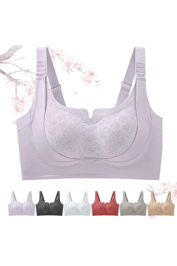 Custom-Lift Bust Shaping Bra,2026 Wireless Comfy Push Up Bras, Full Coverage Floral Push-Up Bras Light Purple XL