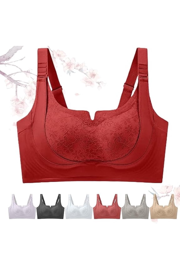 Custom-Lift Bust Shaping Bra,2026 Wireless Comfy Push up Bras, Full Coverage Supportive Floral Everyday Breast Lifter Red XL