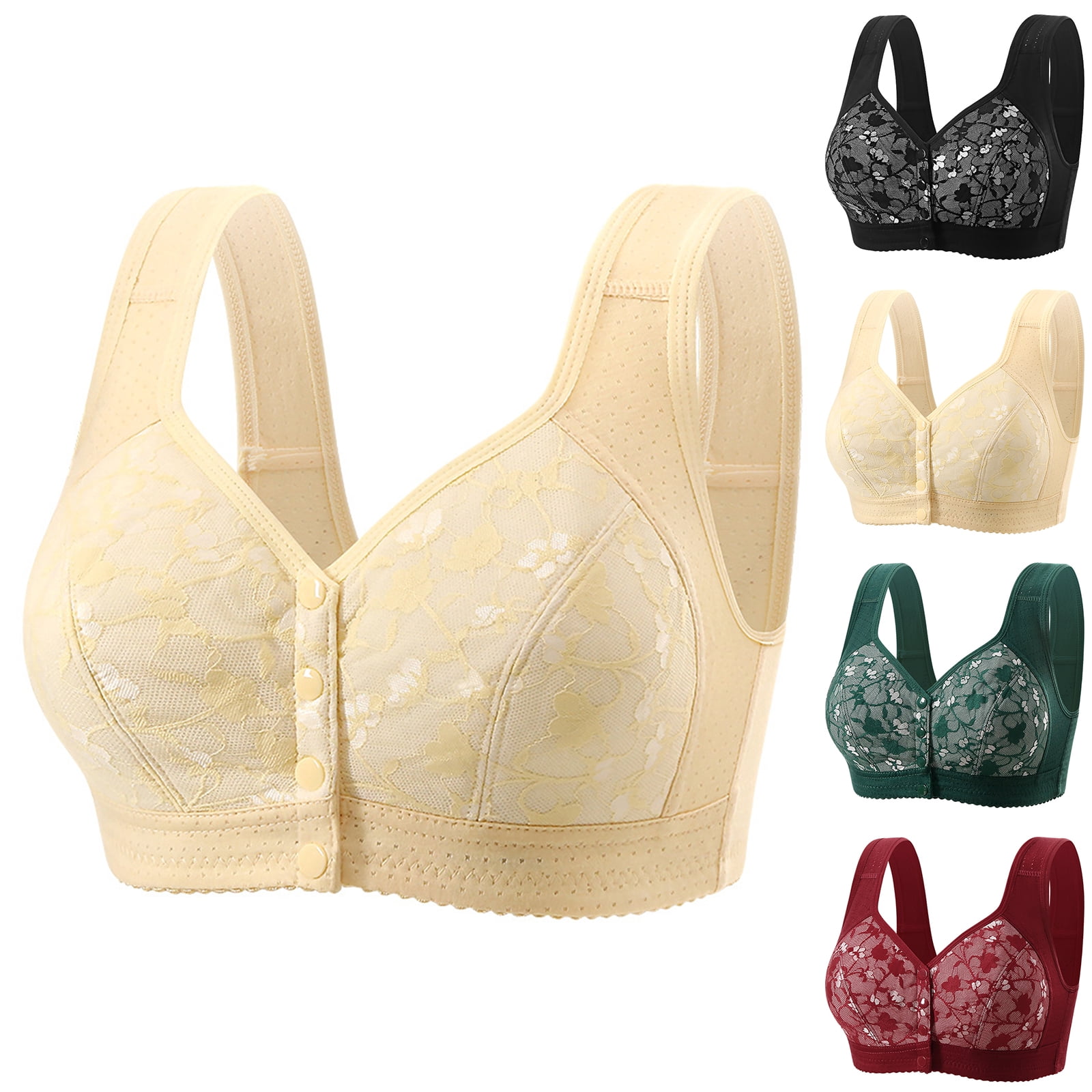 Stichou Daisy Bras for Older Women No Underwire Front Closure Button ...