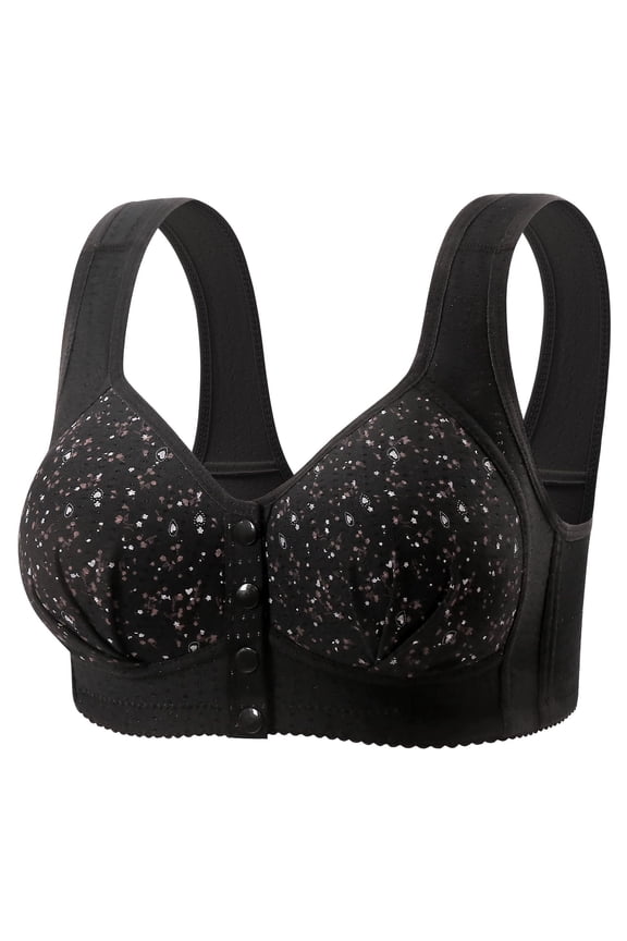 Daisy Bras for Older Women Plus Size Front Closure No Underwire Push Up Bra Comfy Sleep Supportive Snap Everyday Bras for Senior Black M