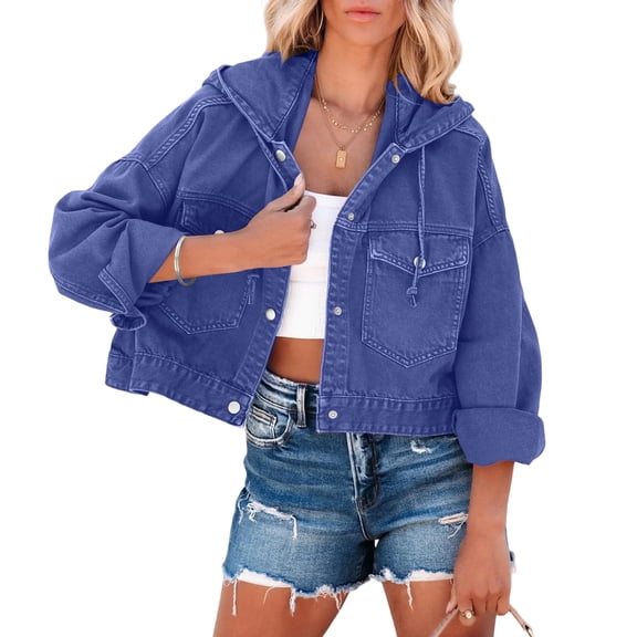 Stichou Denim Jacket for Women 2026 Fashion Jacket Boyfriend Button Down Shirt Frayed Denim Coat Shacket Jacket Blue XL