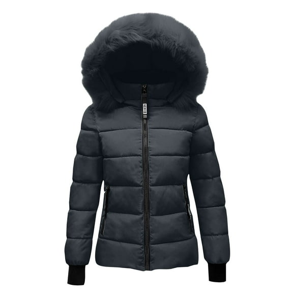 Stichou Down Coats for Women with Hood Thicken Warm Puffer Jacket with Faux Fur Hood Heavyweight Jackets Winter Coat Pockets Black 3XL
