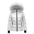 thumbnail image 1 of Stichou Down Coats for Women with Hood Thicken Warm Puffer Jacket with Faux Fur Hood Heavyweight Jackets Winter Coat Pockets White L, 1 of 4