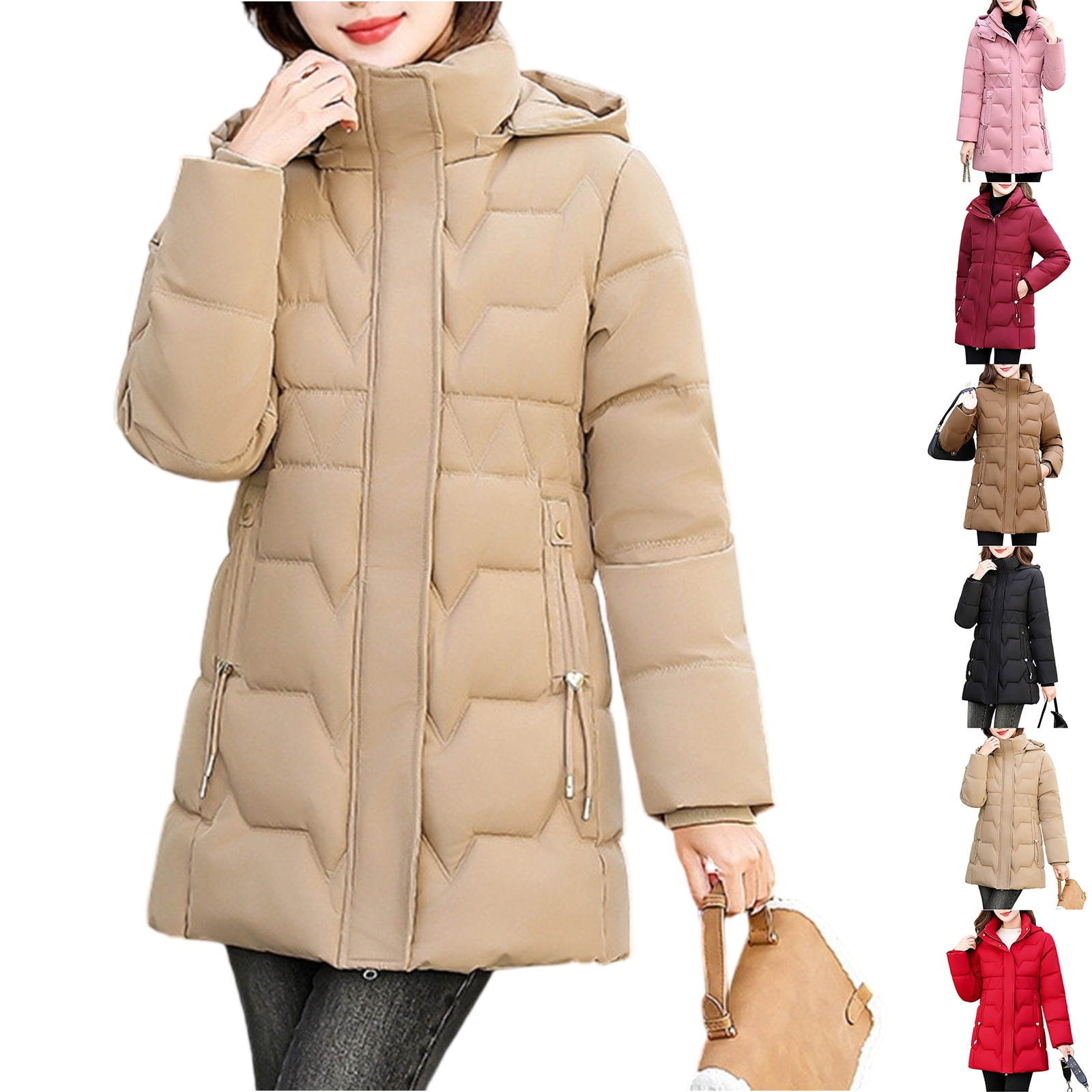 Stichou Down Jacket for Women Long Sleeve Quilted Puffer Coat Full Zip ...