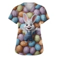 thumbnail image 1 of Stichou Easter Scrub Tops for Women 2026 Bunny Eggs Graphic Cute Short Sleeve Shirts Loose Fit V-Neck Fashion Clothes with Pockets Light Blue 3XL, 1 of 4