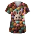 thumbnail image 1 of Stichou Easter Scrub Tops for Women Rabbit Eggs Graphic Funny Short Sleeve Scrub Tops Comfortable V-Neck Trendy Clothes with Pockets Coffee 2XL, 1 of 5