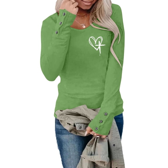 Stichou Faith Hope Love Shirts for Women Long Sleeve Fall Fashion Blouses Plus Size Shirts for Women Long Sleeve Faith Shirts Green