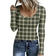 thumbnail image 1 of Stichou Fall Shirts for Women 2025 Henley Plaid Slim Fit Long Sleeve Comfy Tunic Tops Casual Button Blouse Fashion Clothing Dark Green L, 1 of 5