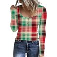 thumbnail image 1 of Stichou Fall Shirts for Women 2025 Henley Plaid Slim Fit Long Sleeve Soft Tops Casual Button Tee Fashion Clothes Green M, 1 of 5