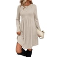 thumbnail image 1 of Stichou Fall Sweater Dresses for Women 2025 Long Sleeve Crewneck Flowy Empire Waist Winter Casual Midi Dress with Pockets White S, 1 of 5