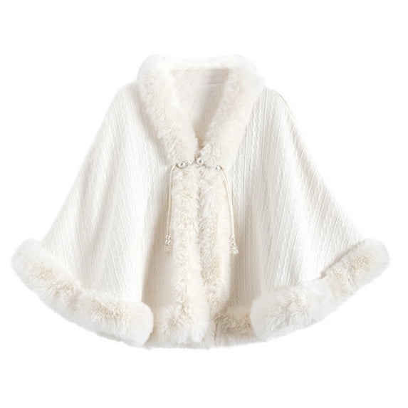 Stichou Faux Fur Shawl for Women Winter Coat Wedding Party Shawl Stole Wraps Christmas for Evening Dresses White