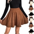 thumbnail image 1 of Stichou Faux Suede Short Skirt for Women Stretchy High Waist Casual Flare Pleated Mini Skirt Light Brown L, 1 of 7