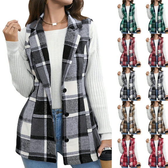 Stichou Flannel Plaid Shacket Women Plus Size Button Down Long Sleeve Shirts Casual Fall Jacket Ladies Winter Coats Dark Gray XL