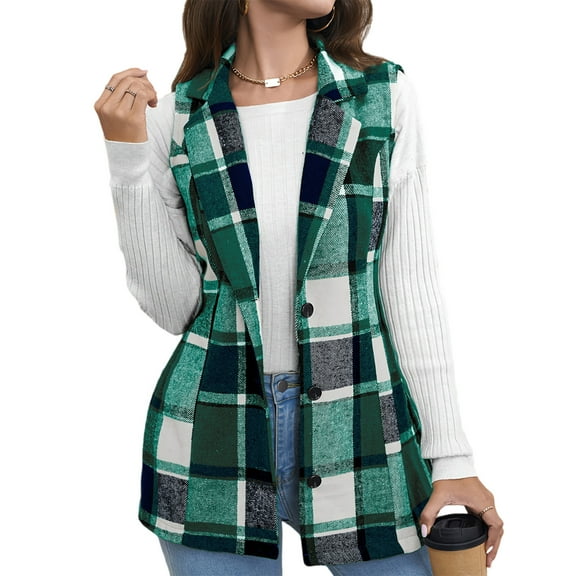 Stichou Flannel Plaid Shacket Women Plus Size Button Down Long Sleeve Shirts Casual Fall Jacket Ladies Winter Coats Green XL