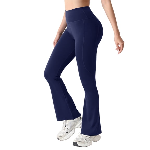 Stichou Flare Yoga Pants for Women - Soft High Waist Bootcut Leggings Tall & Long Bootleg Pants for Women Navy S