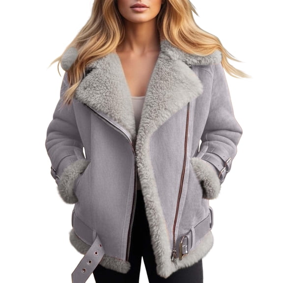 Stichou Fleece Jacket for Women Soft Sherpa Lined Warm Coat Lapel Button Down Long Sleeve Jackets Fuzzy Winter Coats Outwear Gray XL