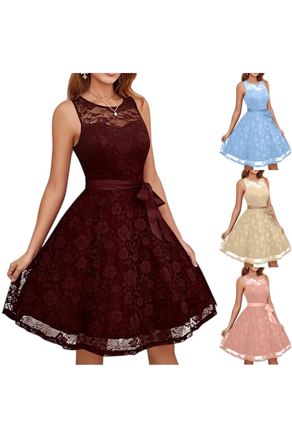 Formal Cocktail Dresses 2026 Bridesmaid Wedding Guest Short Prom Dress Ruffle Hem Christmas Sleeveless Lace Gowns Wine 2XL