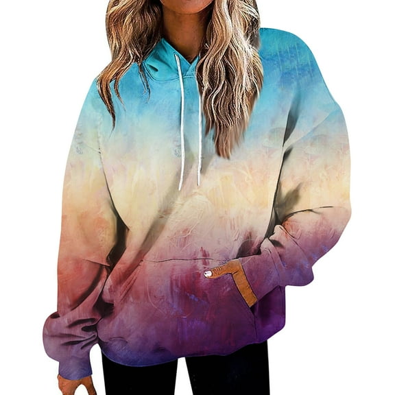 Stichou Hoodies for Women Tie Dye Gradient Oversized Sweatshirt Plus Size Loose Fit Cute Hoodie Drawstring Fall Pullover with Pocket Dark Purple S