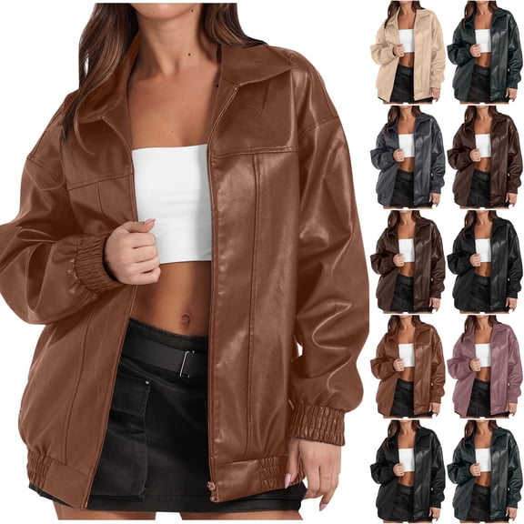 Stichou Leather Jacket Women Faux Oversized Motorcycle Bomber Coats 2025 Fall Fashion Outfits Winter Clothes Camel L