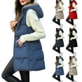 thumbnail image 1 of Stichou Long Puffer Vest for Women Padded Sleeveless Hooded Jackets Winter Trendy Zip Up Coat Jacket Quilted Warm Outerwear Blue 2XL, 1 of 7