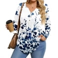 thumbnail image 1 of Stichou Long Sleeve Shirts for Women Plus Size 2025 Casual Pleated V Neck Fall Tunic Tops Button Down Blouse Dressy Loose T-Shirts Blue 5XL, 1 of 4