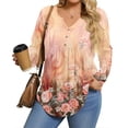thumbnail image 1 of Stichou Long Sleeve Shirts for Women Plus Size 2025 Casual Pleated V Neck Fall Tunic Tops Button Down Blouse Dressy Loose T-Shirts Light pink 5XL, 1 of 4