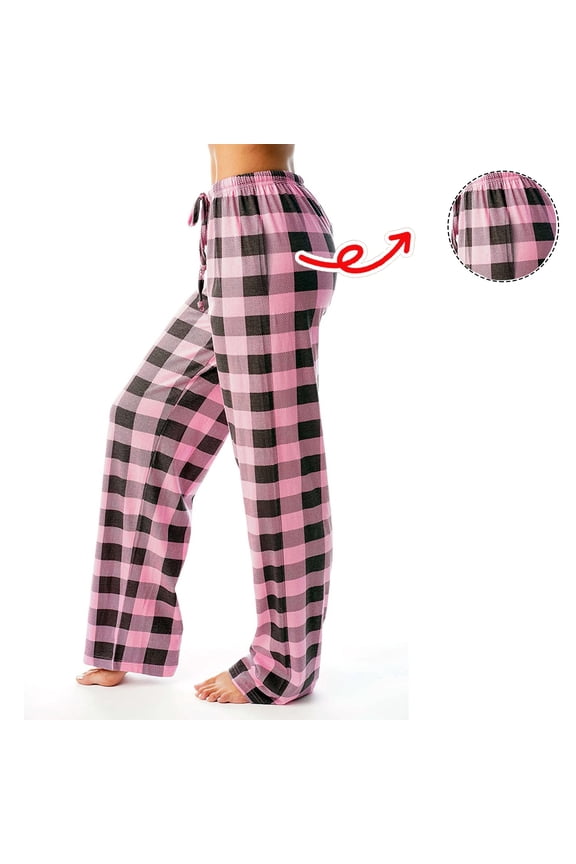 Pajamas Pants for Women 2025 Lounge Cute Plaid Pants Soft Comfy Wide Leg Trousers Sleep Bell Bottom Pink XL
