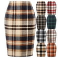 thumbnail image 1 of Stichou Plaid Mini Skirts for Women Trendy High Waisted Fall Winter Wool Bodycon Pencil Midi Skirts A-line Light Brown L, 1 of 5